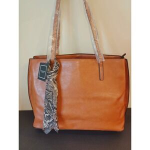 NWT Mondani New York Harper Shoulder Handbag Cognac Faux Leather w Scarf Snap